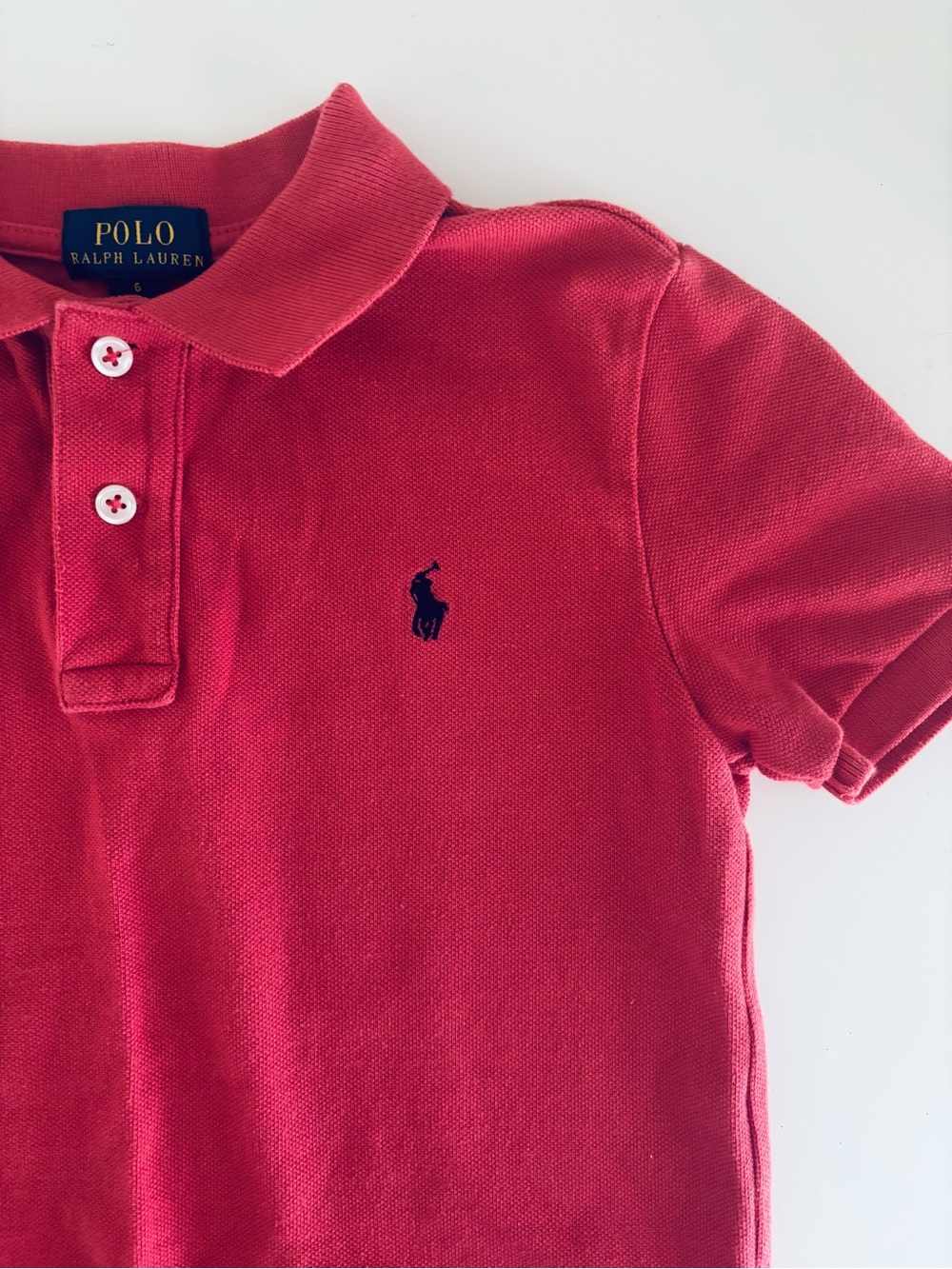 Polo by Ralph Lauren Kids Coral-Red Short Sleeve Polo with Navy Pony
